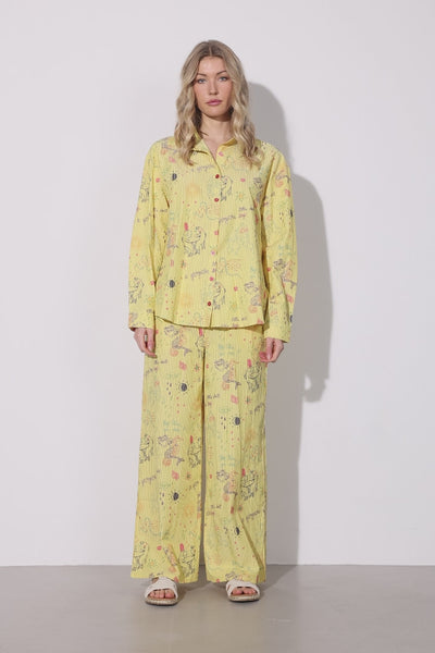 HUNKØN Zoe Trousers Bukser Yellow Sea Creatures Art Print