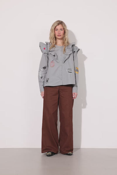 HUNKØN Nola Ruffle Shirt Skjorter Grey