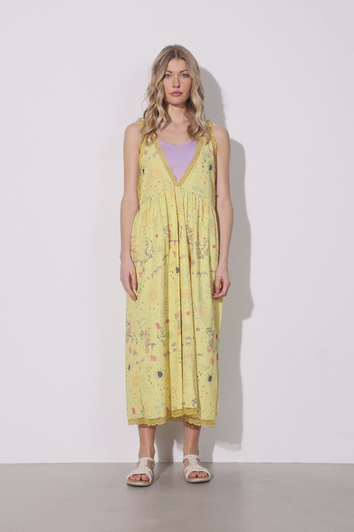 HUNKØN Zoenna Dress Kjoler Yellow Sea Creatures Art Print