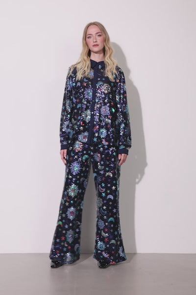 HUNKØN Muna Sequin Shirt Skjorter Navy Glitter