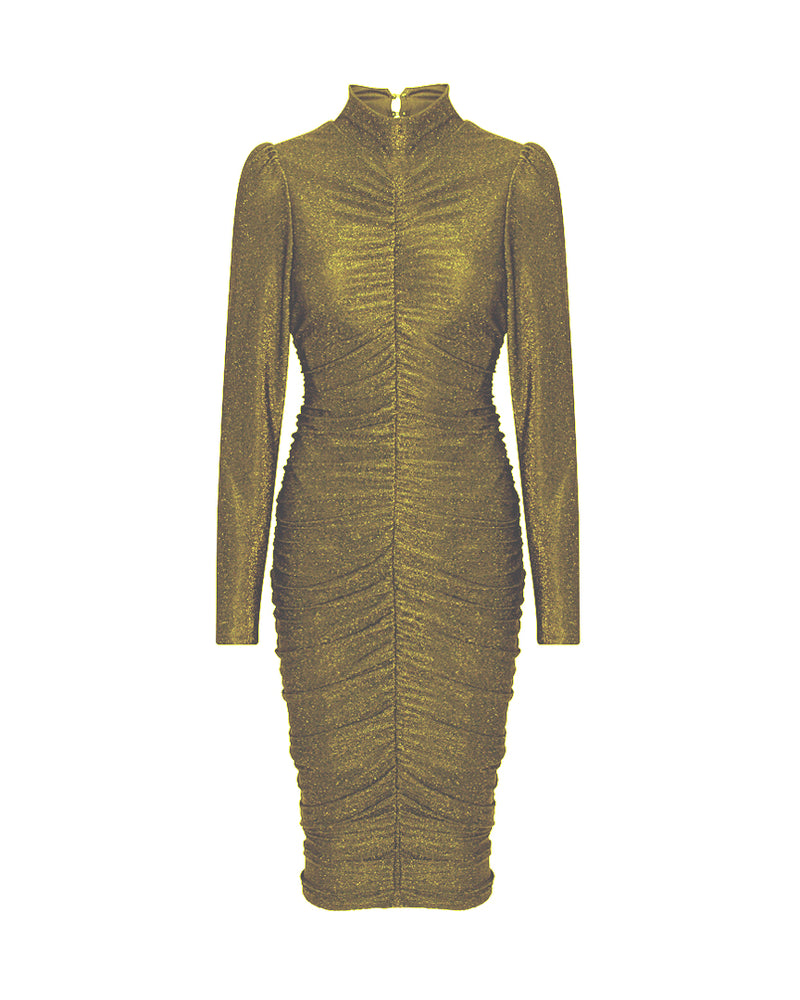 HUNKØN Cattia Wrinkle Dress Kjoler Gold Glitter
