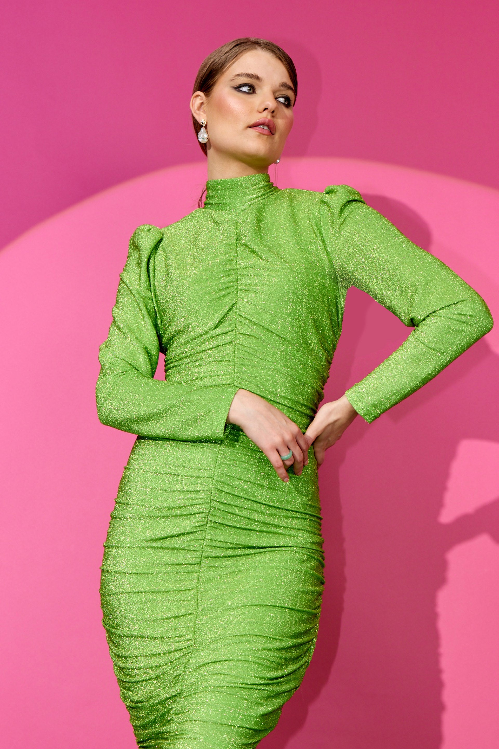 HUNKØN Cattia Wrinkle dress Kjoler Apple Green Glitter