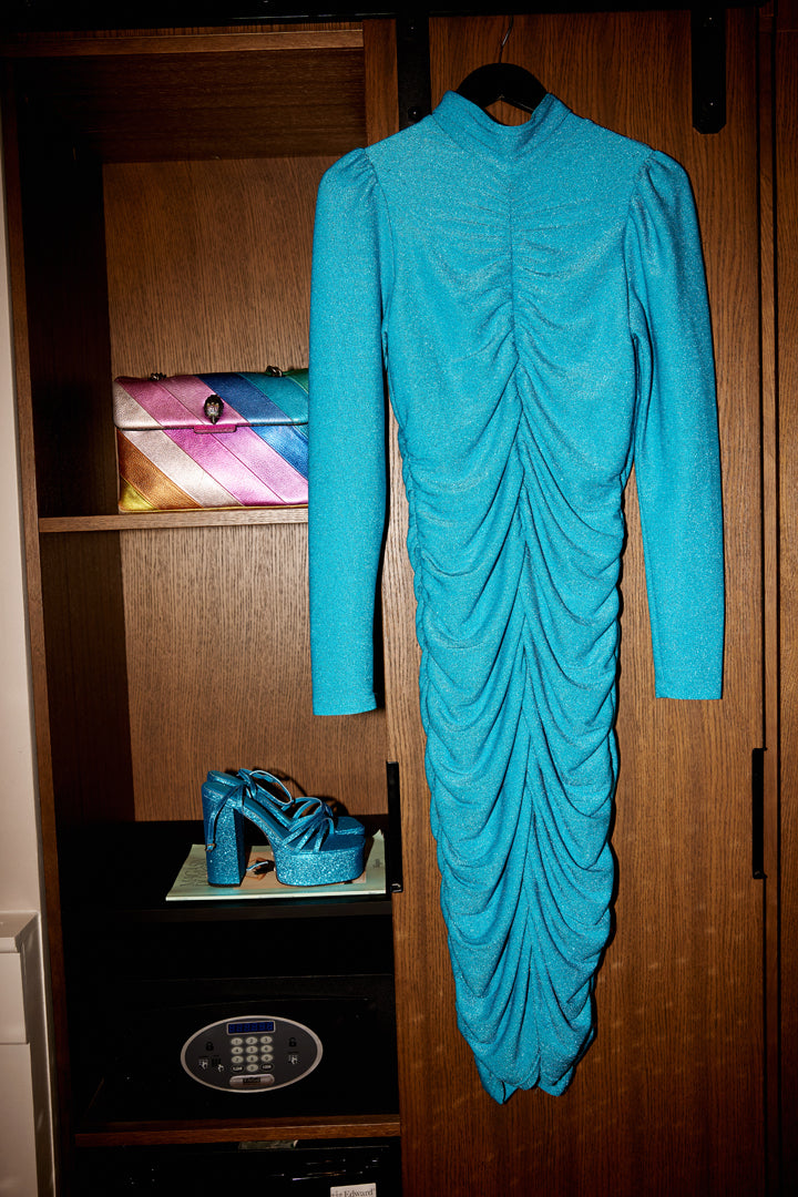 HUNKØN Cattia Wrinkle dress Kjoler Turquoise Glitter