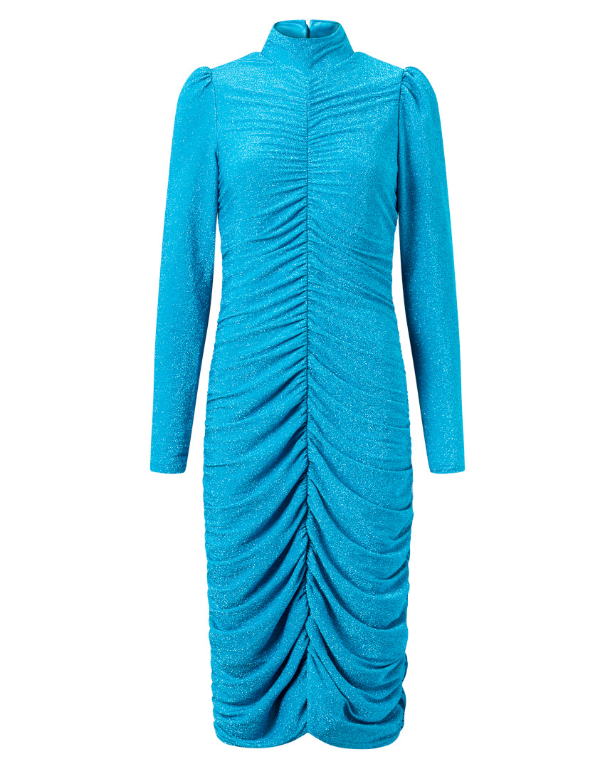 HUNKØN Cattia Wrinkle dress Kjoler Turquoise Glitter