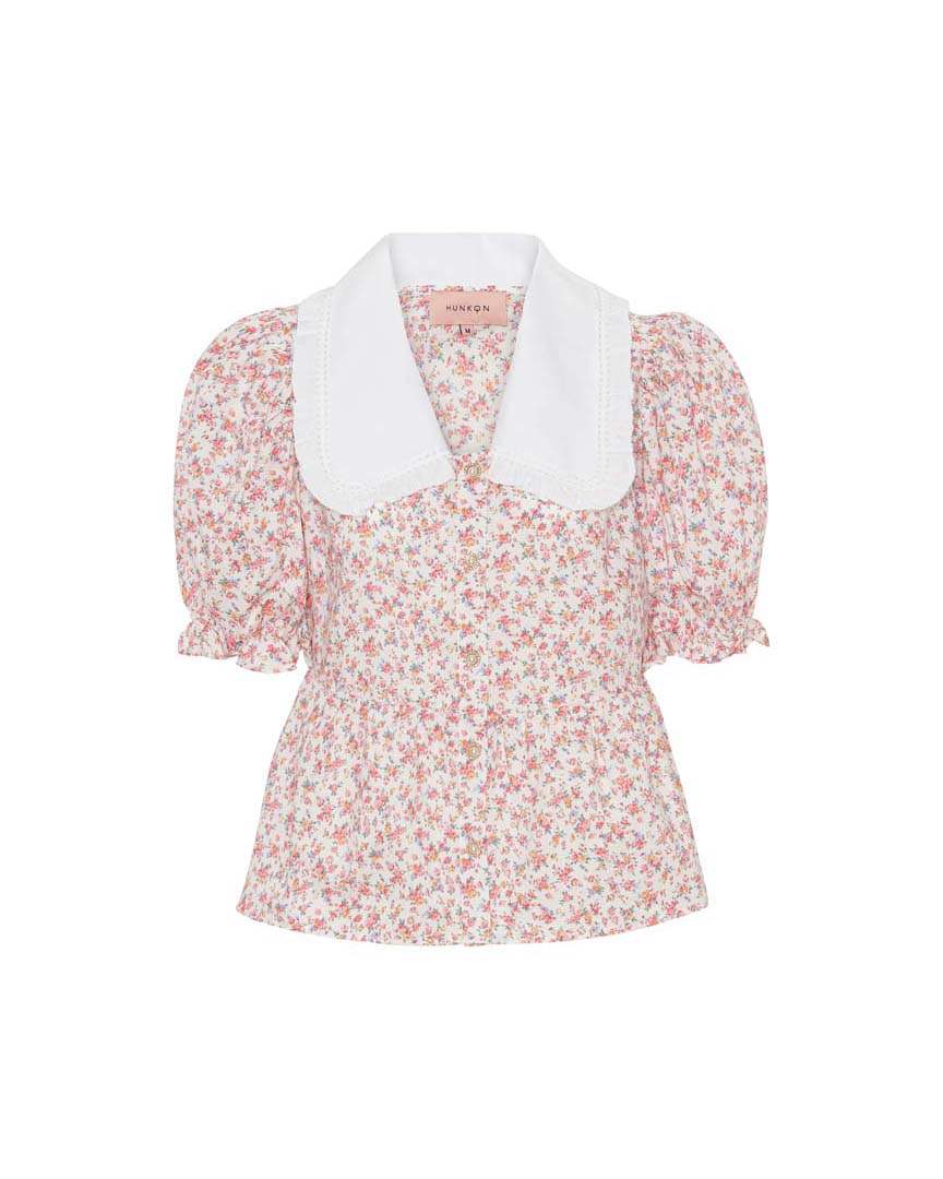 HUNKØN Cecilia Short shirt Skjorter White floral