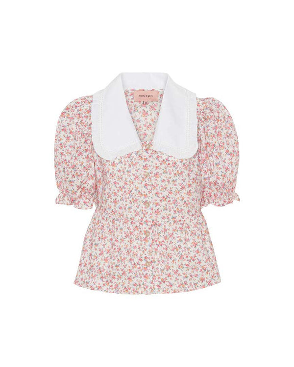 HUNKØN Cecilia Short shirt Skjorter White floral