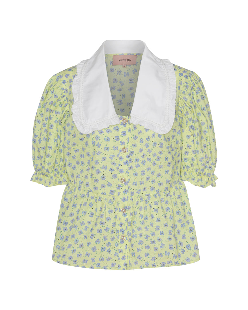HUNKØN Cecilia Short shirt Skjorter Yellow Floral